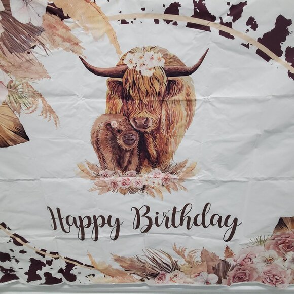 Highland Cow Birthday Decor Party Photo Background Theme for Girls 84X60 - Picture 2 of 6